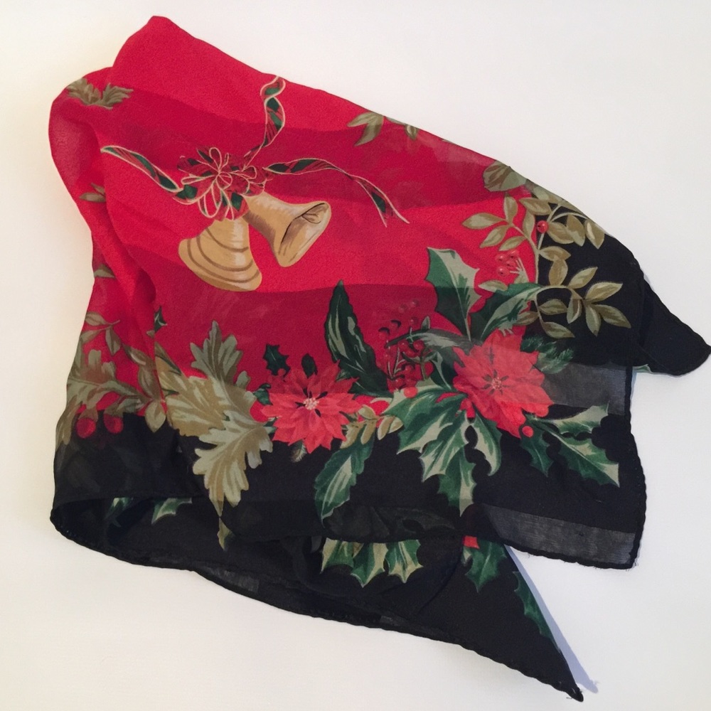 Lenox floral stripe Christmas pattern silk scarf - Picture 3 of 6